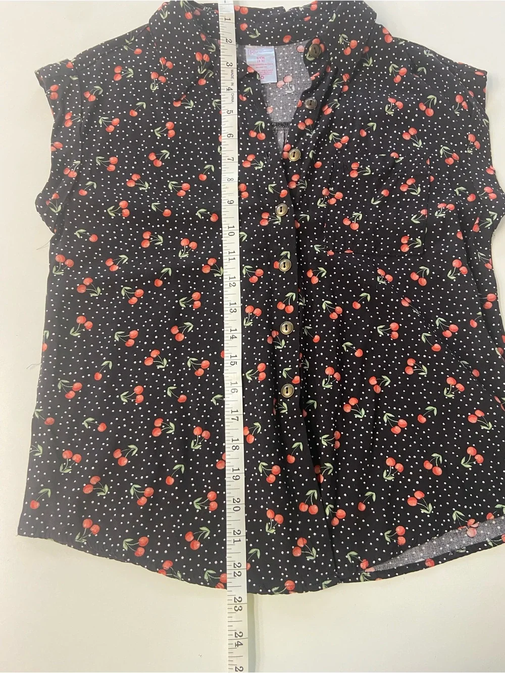 NOBO Cherry + Polka Dot Print Button-up Tee Shirt like new young adult size S